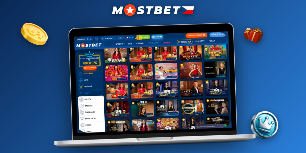 Celá obrazovka Mostbet desktop klienta s panelem sportů, sázenkou a blokem kasina