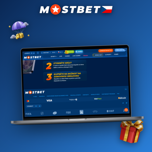 Mostbet desktop klient otevřený na notebooku se sportovním sázením a kasinem